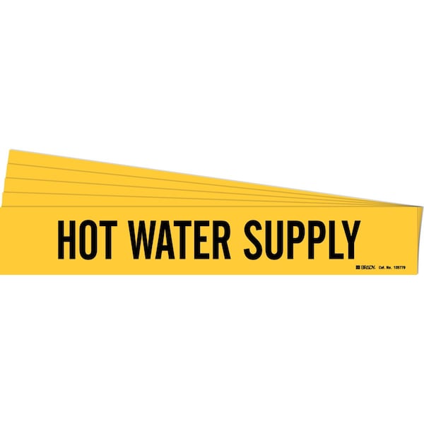 HOT WATER SUPPLY Pipe Marker Style 1HV Polyester BK on YL 1 per Card, 5 PK